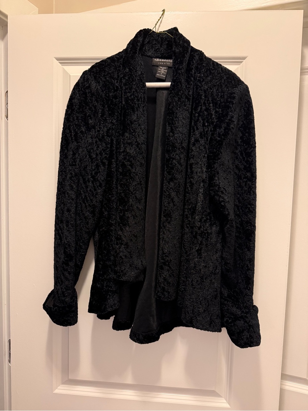 connected apparel Black Plush Teddy Open-Front Jacket